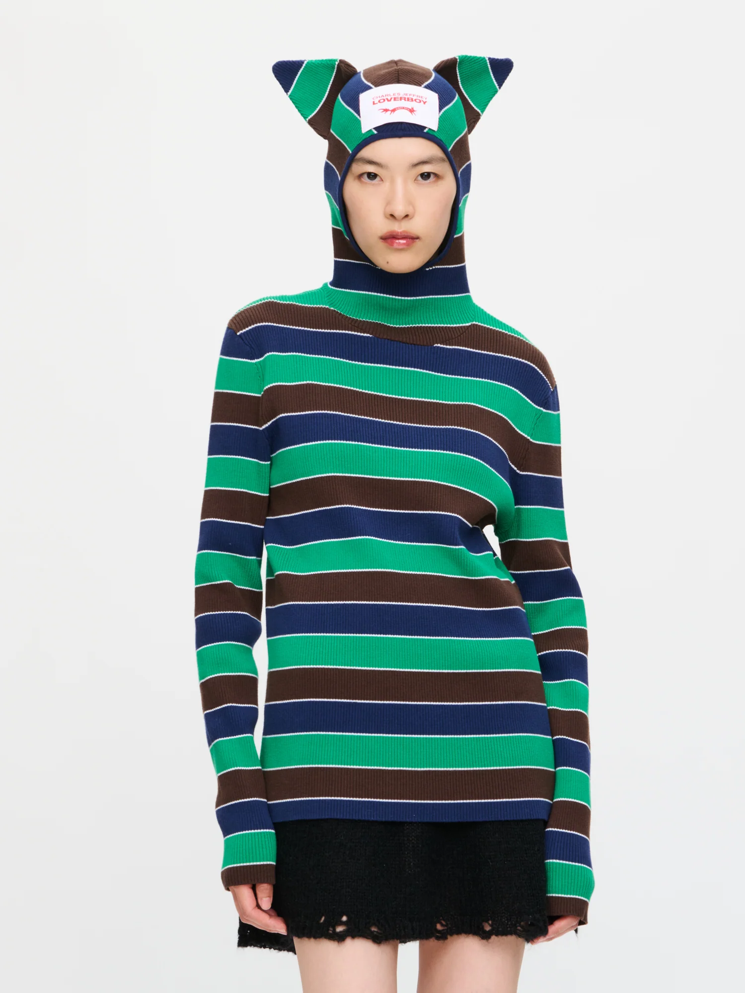 RIBBED EARS BALACLAVA JUMPER in GREEN NAVY - Image 4