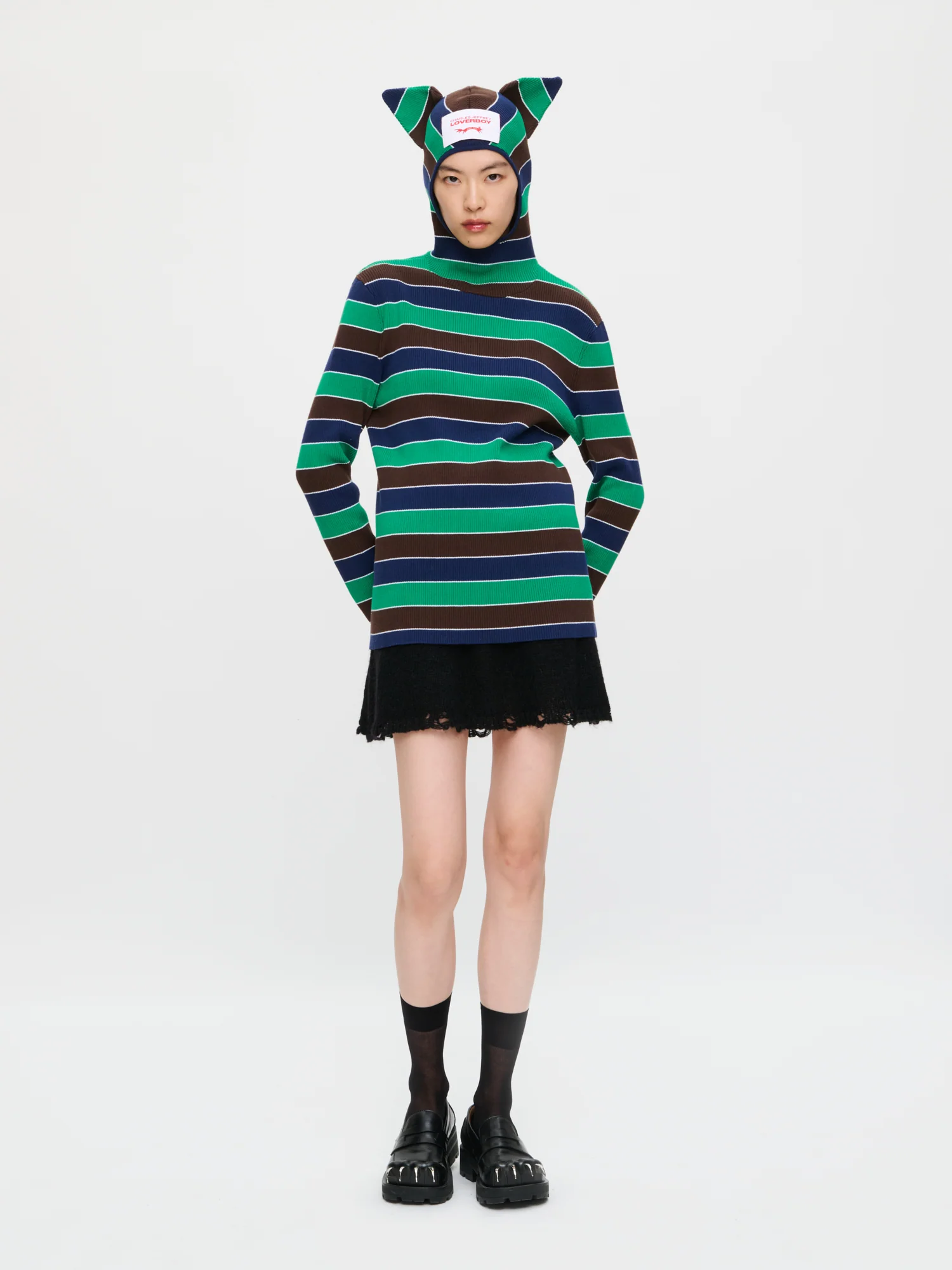 RIBBED EARS BALACLAVA JUMPER in GREEN NAVY - Image 6