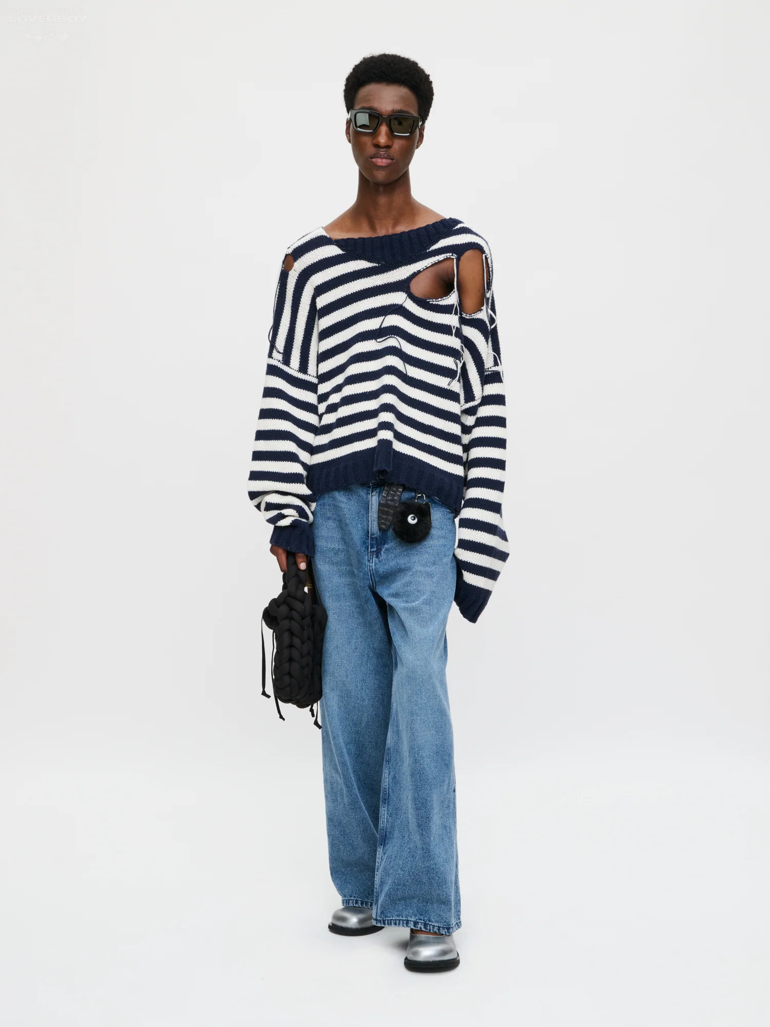 SLASH STRIPE SWEATER in NAVY ECRU STRIPE - Image 6