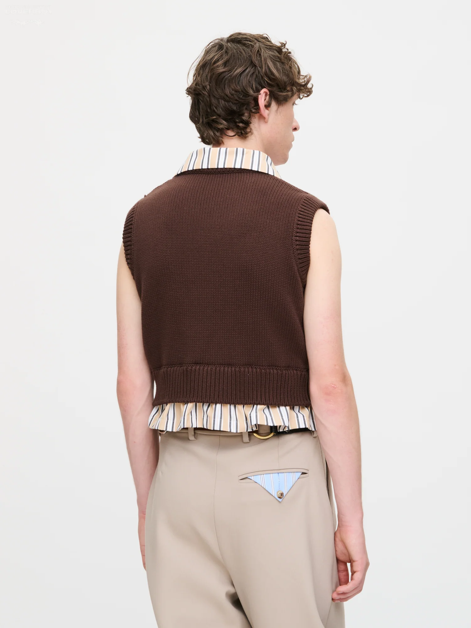 SMART CROPPED VEST in BROWN BEIGE STRIPE - Image 4