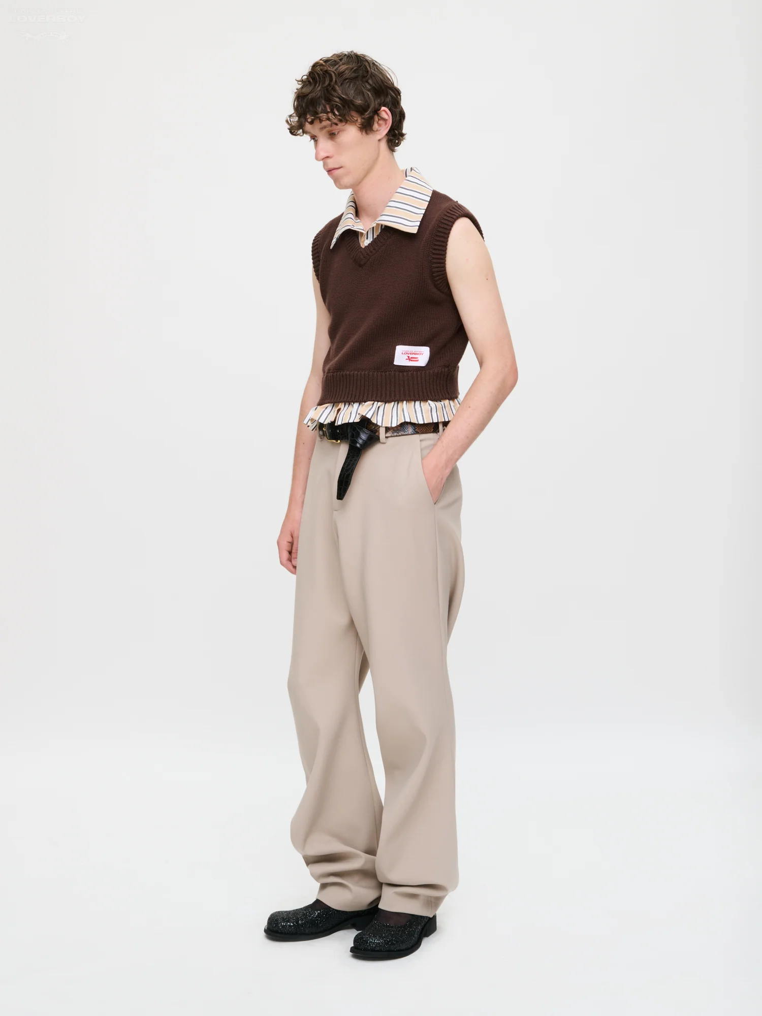 SMART CROPPED VEST in BROWN BEIGE STRIPE - Image 5