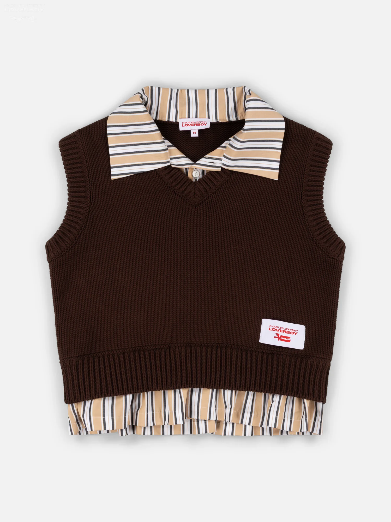 SMART CROPPED VEST in BROWN BEIGE STRIPE - Image 6
