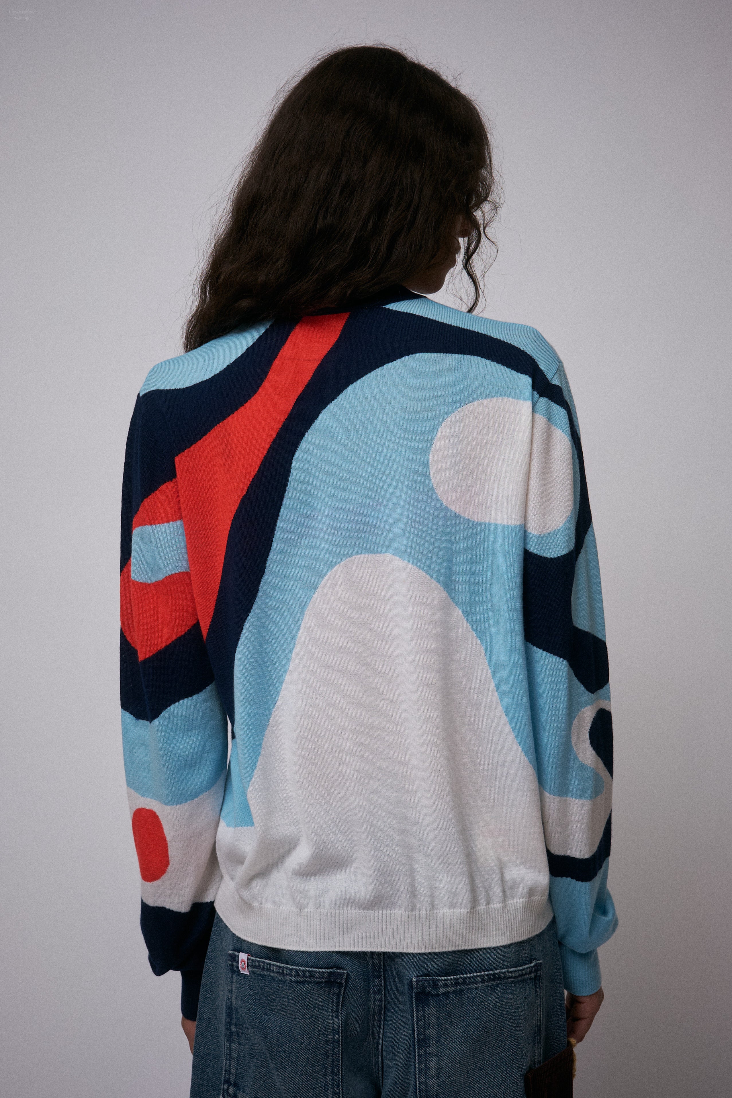 SMILEY SWEATER in RED BLUE NAVY ECRU - Image 3