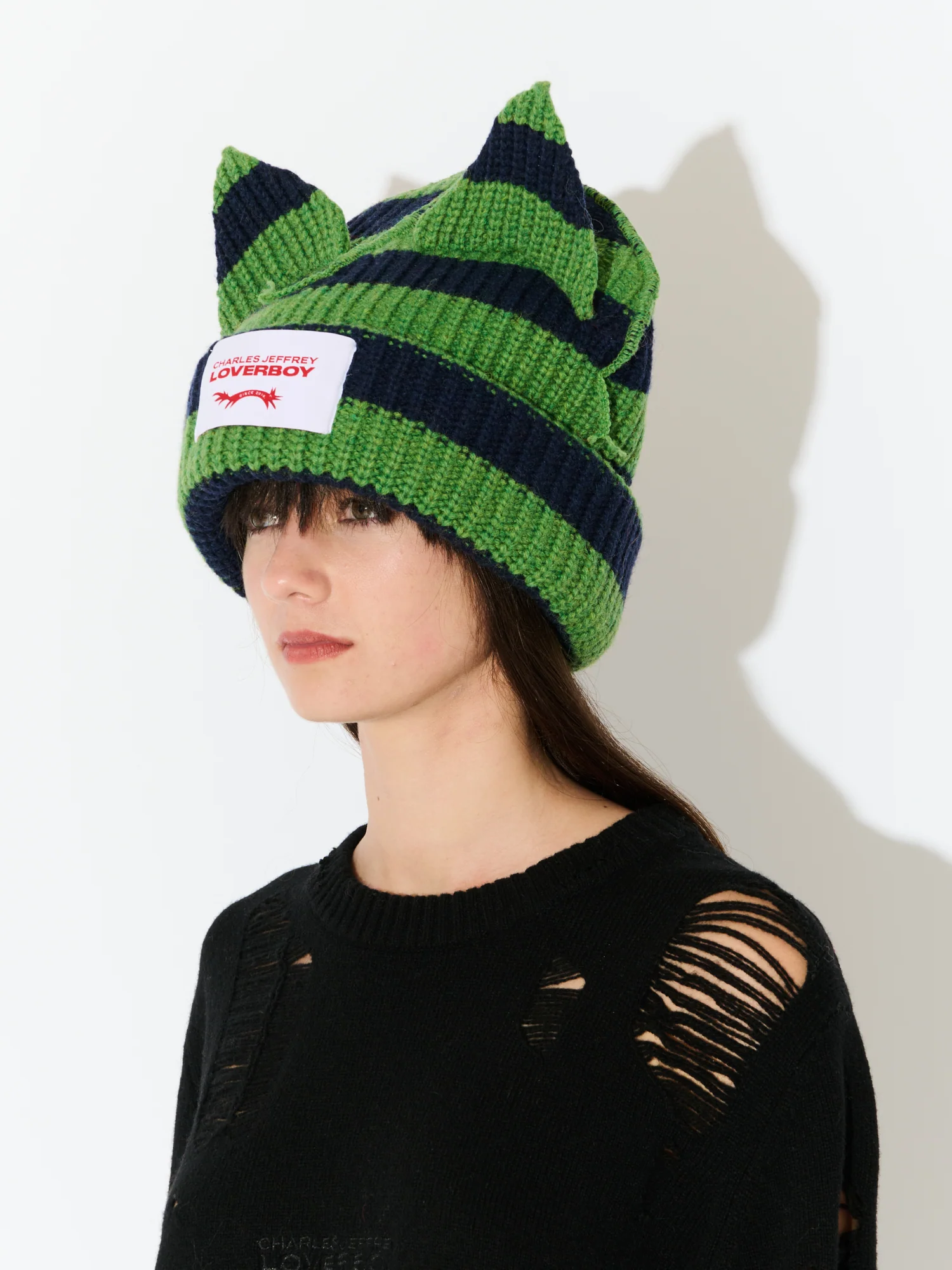 SUPERSIZED CHUNKY EARS BEANIE in GREEN NAVY - Image 3