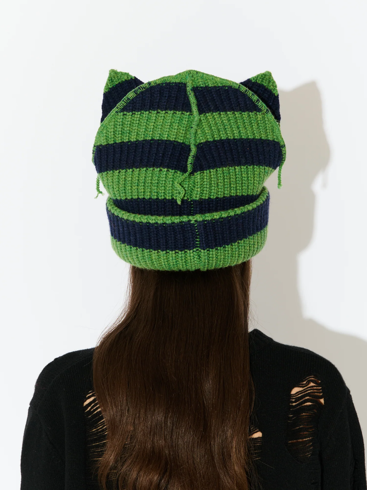 SUPERSIZED CHUNKY EARS BEANIE in GREEN NAVY - Image 4
