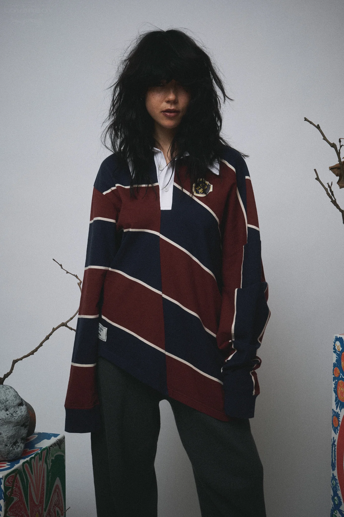 WARPED POLO in BURGUNDY NAVY STRIPE - Image 2