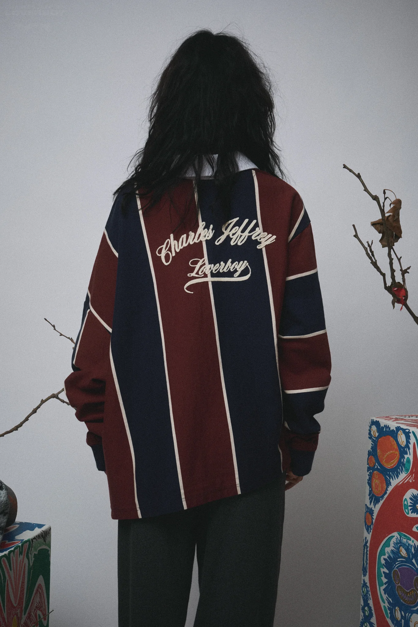 WARPED POLO in BURGUNDY NAVY STRIPE - Image 4